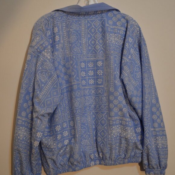 KAELIN Long Sleeves Blue White Prints Jacket Front Zip Pockets Inner Lining M - Picture 6 of 7